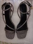 REBECCA MINKOFF Nanine Ankle Strap Sandals Sz.7.5 Silver Sparkle 3