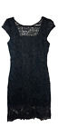 LINE & DOT Black S Dressy Scoop Neck, Cap Sleeve Lace Dress; Knee Length A58 +