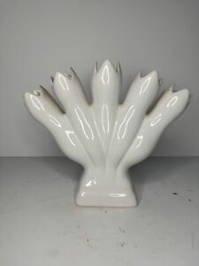 Vintage Finger Vase, white Bisque pottery, flower fan, bud vase