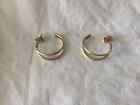 14K Gold Wire Hollow  Double Hoop Stud Pierced Earrings - Vintage