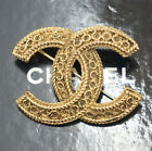 CHANEL CC Logo Vintage Brooch Gold Tone Pin Auth w/Box #202403
