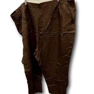 Added Dimensions Size 30W PLUS Pants Women's Brown Linen Blend Trouser Z1