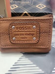Fossil Long Live Vintage 1954 Mercer Zip Coin Purse Wallet Saddle Leather NWT