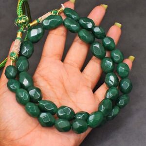 Green Emerald 513 Cts Single Strand Oval Shape Faceted Beads Necklace AK 23 E486