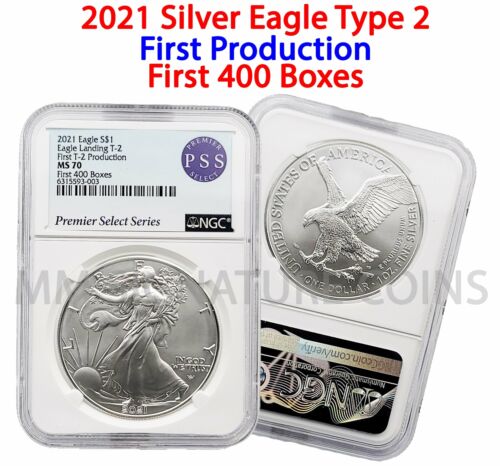2021 Silver Eagle Type 2 First T-2 Production First 400 Boxes MS70 NGC PSS
