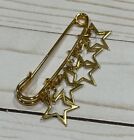 Vintage Safety Pin Brooch W/5 Stars Gold Tone