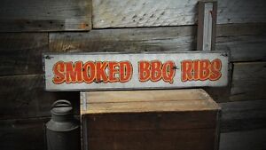 Vintage Smoked BBQ Ribs Wood Sign - Rustic Hand Made Vintage Wooden