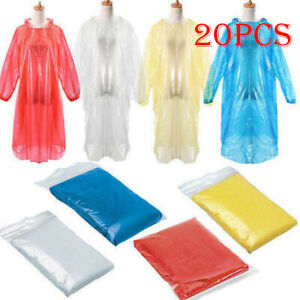 20PCS Disposable Adult Emergency Waterproof Rain Coat Poncho Camping Hiking Hood