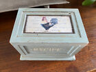 Rooster Blue Wood Chicken Folk-art Painted Box Recipe Card 4x6
