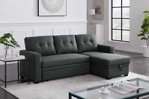 L-Shape Convertible Sleeper Sectional Sofa with Storage Chaise and Pull-Out Bed