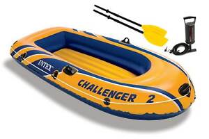 Intex Challenger 2 Inflatable 2 Person Floating Boat Raft Set w/ Oars & Air Pump