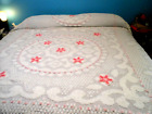 Vintage White & Pink Flowers Chenille Bedspread 3