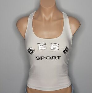 Bebe Sport White Rhinestone Logo Racerback Athletic Tank Top Size M