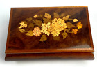 New ListingReuge Floral Inlaid Wood Music Jewelry Box Swiss Movement Italy Plays Tomorrow