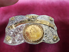 INDIAN WESTERN BELT BUCKLE WITH 10 DOLLAR GOLD COIN AND STERLING AND GOLD