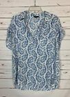 Pleione Anthropologie Women's XL Extra Large White Blue Floral Cute Top Blouse