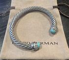 David Yurman 7MM Genuine Turquoise Cable Bracelet - Size M