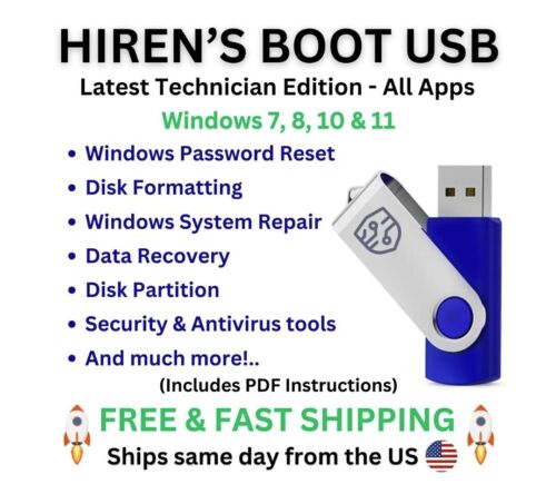 NEW! Hiren's 2024 Boot USB PC Password Reset Disk Recovery Utilities &More FAST