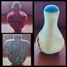 vintage chinese snuff bottles Lot Of 3 Agate, Puddingstone And Cinnabar
