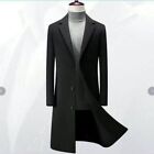 Men's Long Thicken Faux Wool Coat Business Korean Slim-fit Trench Coat Overcoat