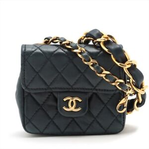 Chanel Mini Matelasse Lambskin Chain Bag Black Gold Metal