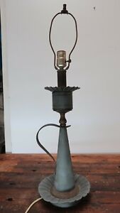 Antique Brass Table Lamp With Handle Rustic Patina 7