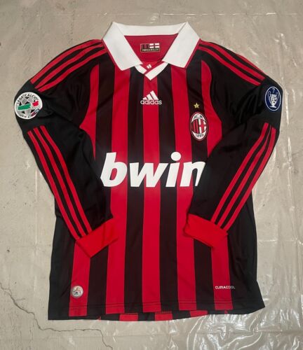 AC Milan 2009/10 Ronaldinho #80 Red Home Long Sleeve Soccer Jersey Mens XL