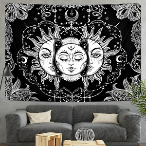Sun and Moon Tapestry Burning Sun Wall Black and White 51.20
