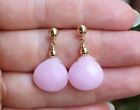Nice 14K Solid Yellow Gold Natural, Pale, Faceted, Opaque Rose Quartz Earrings