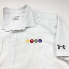 Under Armour HeatGear Loose XXL White Button Short Sleeve Shirt - Stain Logos