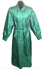 Hillary Fashions Vintage Metallic Green Trench Coat Tie Waist Pleated Size 15/16