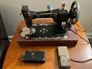 Vintage White Rotary Electric Sewing Machine Portable W/Case Attachments Working