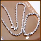 Solid Sterling Silver Rope Link Chain Necklace 925 Silver Chain &bracelt Italian