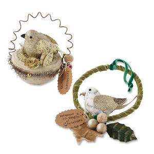 Embellished BIRD and BIRD IN NEST Ornaments Set of 2 Woodland Christmas NEW
