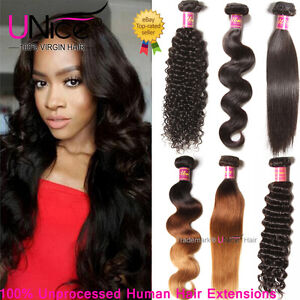 Peruvian Body Wave Human Hair 1/3Bundles UNice Curly Straight Hair Extensions US