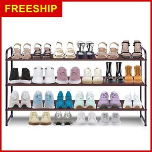 AOODA 3-Tier Long Shoe Rack for Closet Stackable Wide Shoe Shelf Organizer and S