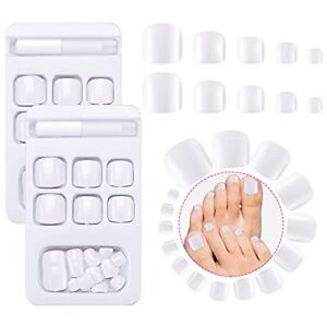 120 Glossy White Press On Toenails Short Square Full Cover False Toe Nails Tips