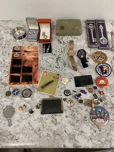 New ListingVintage Junk Drawer Lot PINS, JEWELRY & Patches