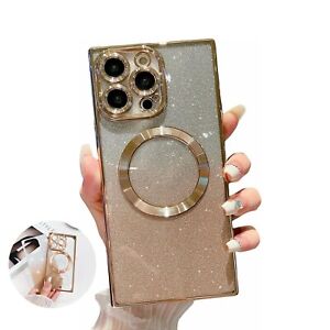 For iPhone 15 Pro Max 14 13 12 Glitter Glossy Shockproof Plating Square TPU Case