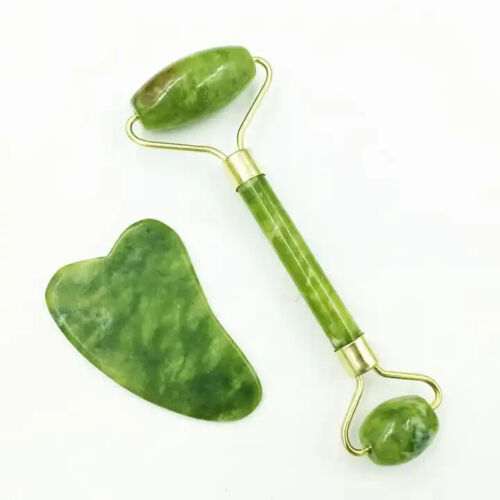 Jade Roller Gua Sha Set for Skin Care Puffiness Relief - Green - With Gift Box