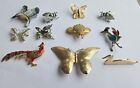 Lot of 11 Vintage Enamel, Rhinestone Birds, Butterflies, Bugs Brooch/Pin