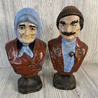 1980 Holland Mold Peasant Gypsy Couple Man Woman Bust Ceramic Set Of 2 10”Tall