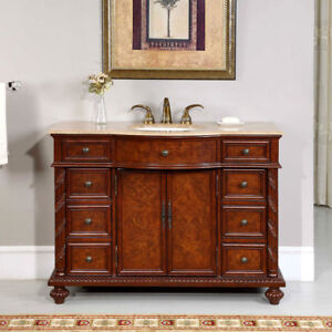 48-inch Travertine Stone Counter Top Single Sink Cabinet Bathroom Vanity 0193TR