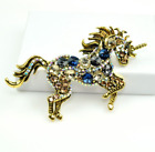 Rhinestone Unicorn Brooch pin gold-tone horse brooches pendant Fashion Jewelry
