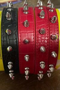 Alligator Leather Skin PU Spiked Dog Collar XS to Large Red Pink Purple Black