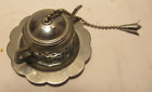 vintage tea strainer chrome small teapot with plate  1 1/4