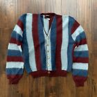 Vtg 50s 60s Towncraft Sweater Cardigan Mid Century Wool Mohair Striped Kurt Blue