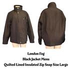 London Fog Jacket Mens Black Quilted Lined Insulated Zip Snap | Size Large