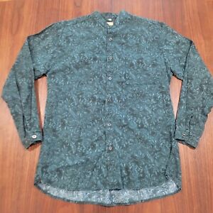 Wah Maker Frontier Wear Shirt Banded Collar Large Green Floral Cowboy