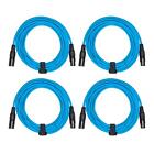 Pro Audio DJ 20' ft XLR Male to XLR Female Blue Microphone Speaker Cables 4 Pack